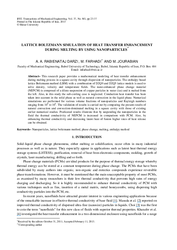 (PDF) Lattice Boltzmann simulation of heat transfer and fluid flow in a ...
