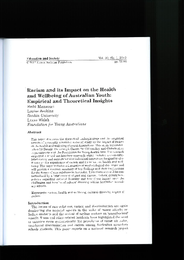 (PDF) Racism and its Impact on the Health and Wellbeing of Australian ...