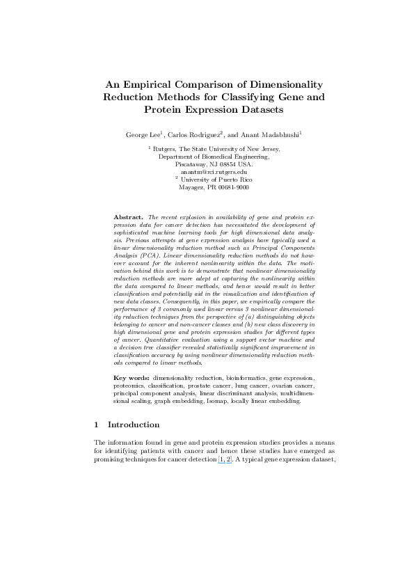 (PDF) An empirical comparison of dimensionality reduction methods for ...