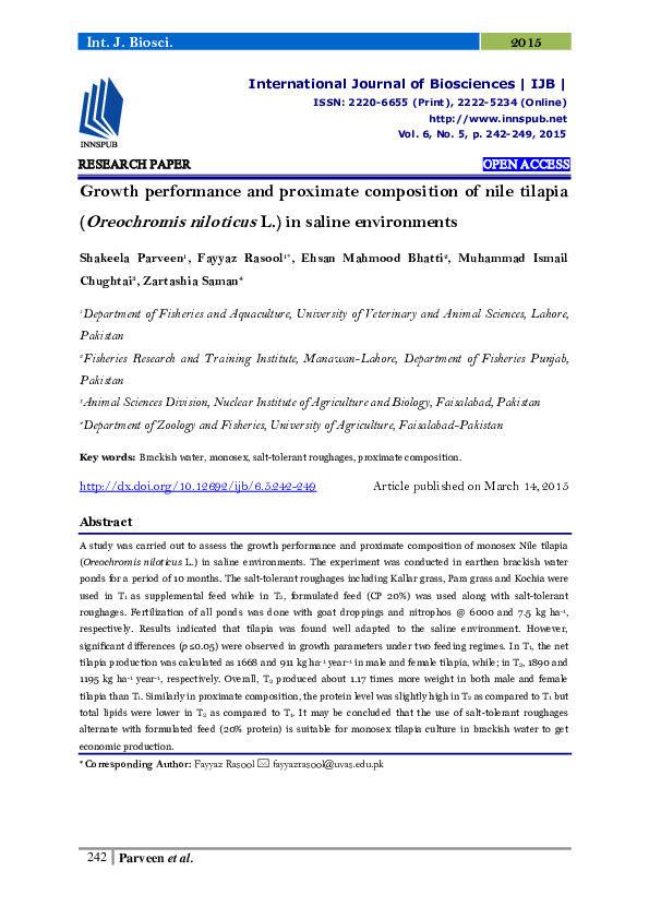 (PDF) Growth performance and proximate composition of nile tilapia ...