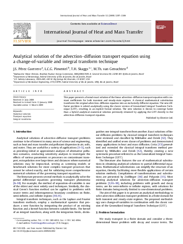 (PDF) Analytical solution of the advection–diffusion transport equation ...