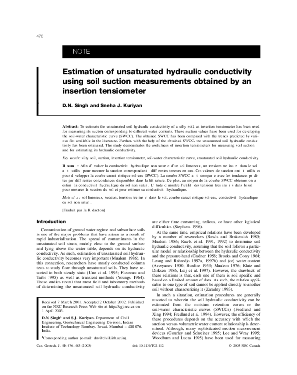 (PDF) Estimation of unsaturated hydraulic conductivity using soil ...