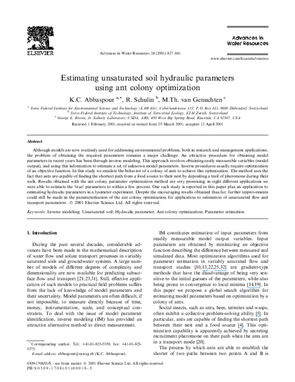 (PDF) Estimating unsaturated soil hydraulic parameters using ant colony ...