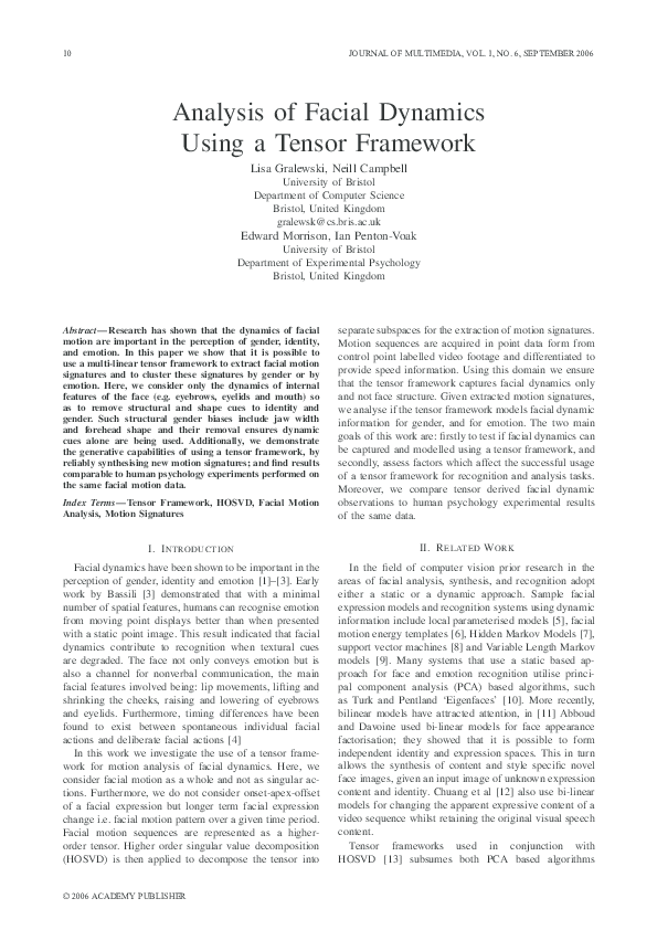 (PDF) Analysis of facial dynamics using a tensor framework