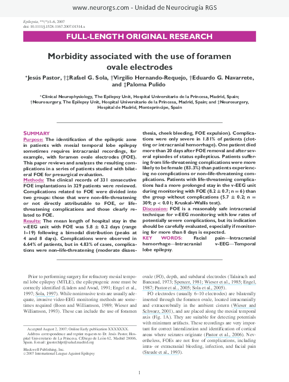 (PDF) Morbidity associated with the use of foramen ovale electrodes