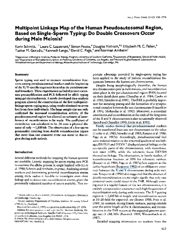 (PDF) Multipoint linkage map of the human pseudoautosomal region, based ...