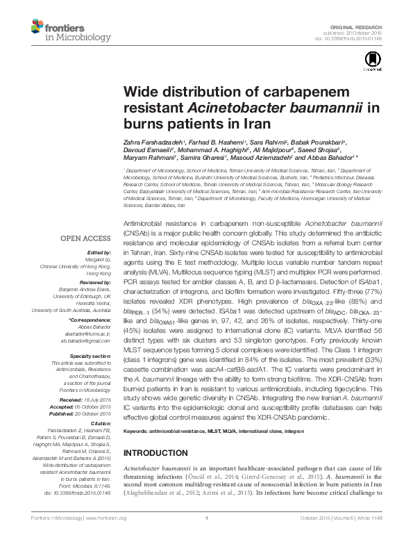 (PDF) Wide distribution of carbapenem resistant Acinetobacter baumannii ...