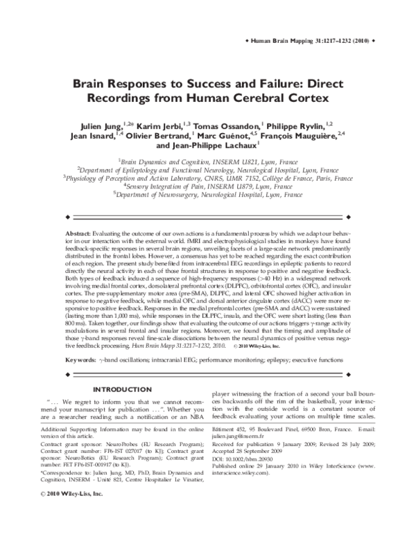 (PDF) Brain responses to success and failure: Direct recordings from ...