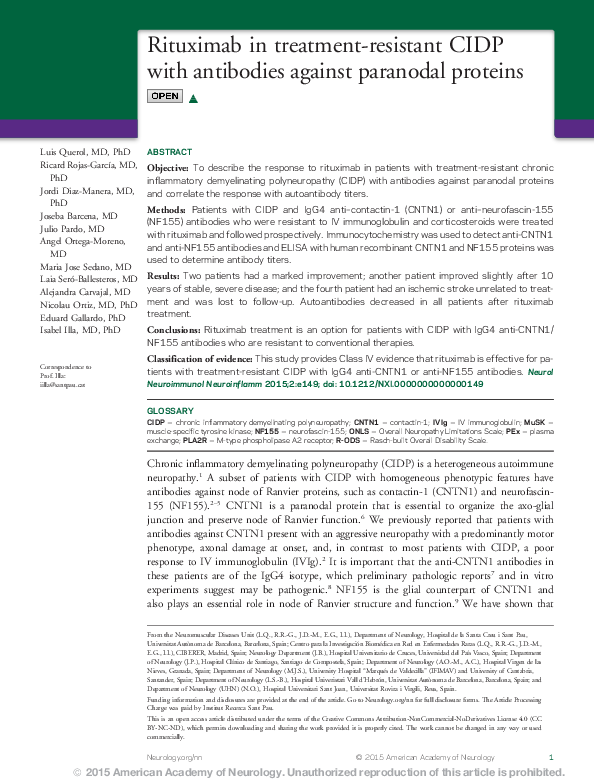 (PDF) Rituximab in treatmentresistant CIDP with antibodies against