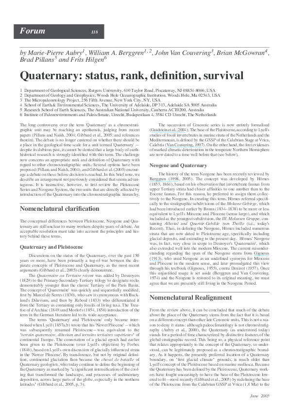 (PDF) Quaternary: status, rank, definition, survival | Brian McGowran