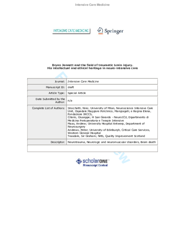 (PDF) Bryan Jennett and the field of traumatic brain injury. His