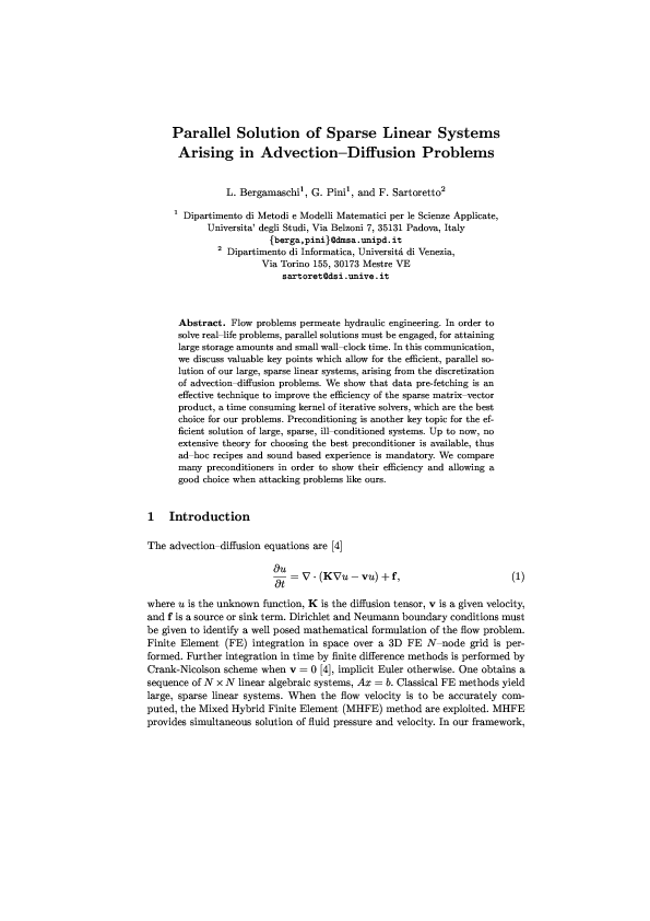 (PDF) Parallel Solution of Sparse Linear Systems Arising in Advection ...