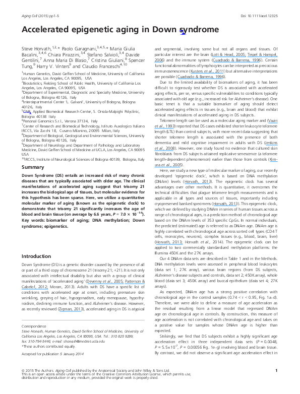 (PDF) Accelerated aging in Down syndrome Paolo Garagnani