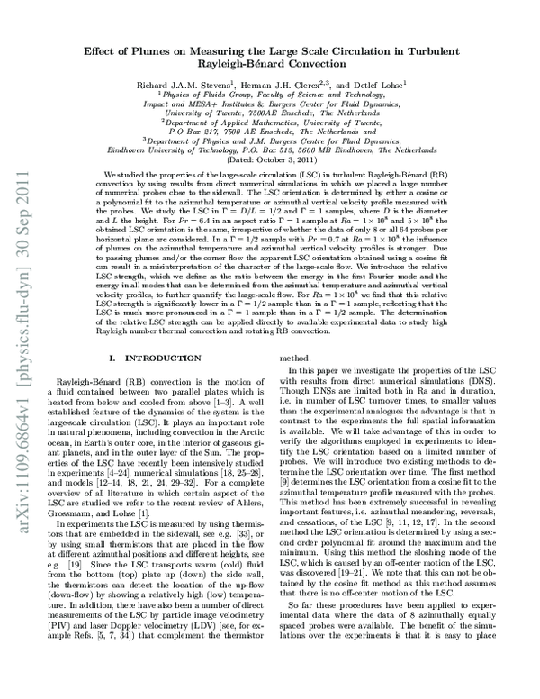 (PDF) Effect of plumes on measuring the large scale circulation in ...