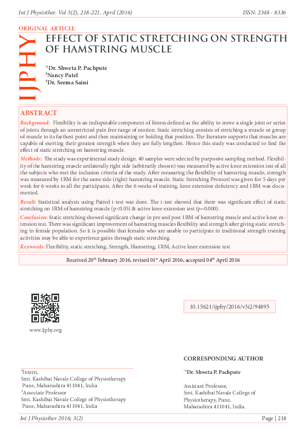 (PDF) EFFECT OF STATIC STRETCHING ON STRENGTH OF HAMSTRING MUSCLE