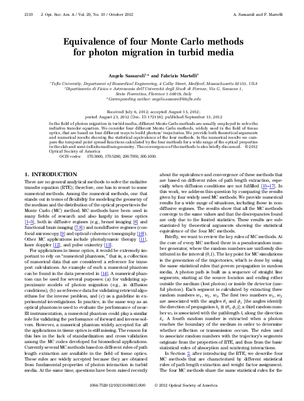 (PDF) Equivalence of four Monte Carlo methods for photon migration in ...