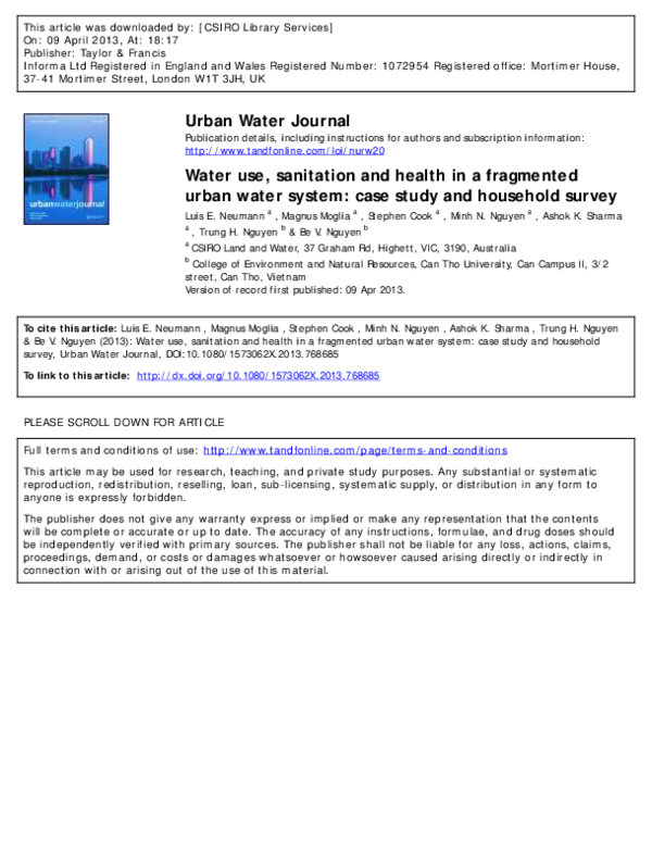 (PDF) Water use, sanitation and health in a fragmented urban water ...