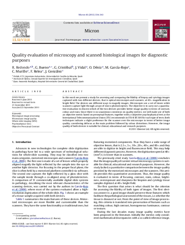 (PDF) Quality evaluation of microscopy and scanned histological images ...