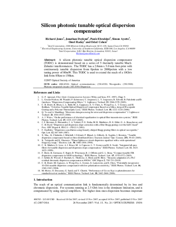 (PDF) Silicon photonic tunable optical dispersion compensator
