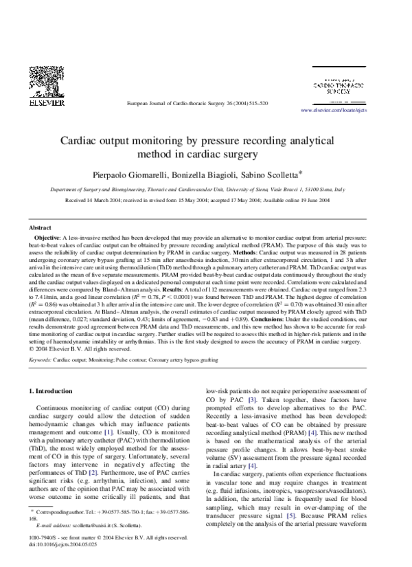 (PDF) Cardiac output monitoring by pressure recording analytical method ...