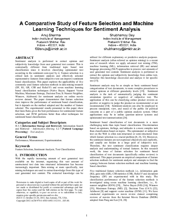 (PDF) A Comparative Study of Feature Selection and Machine Learning ...
