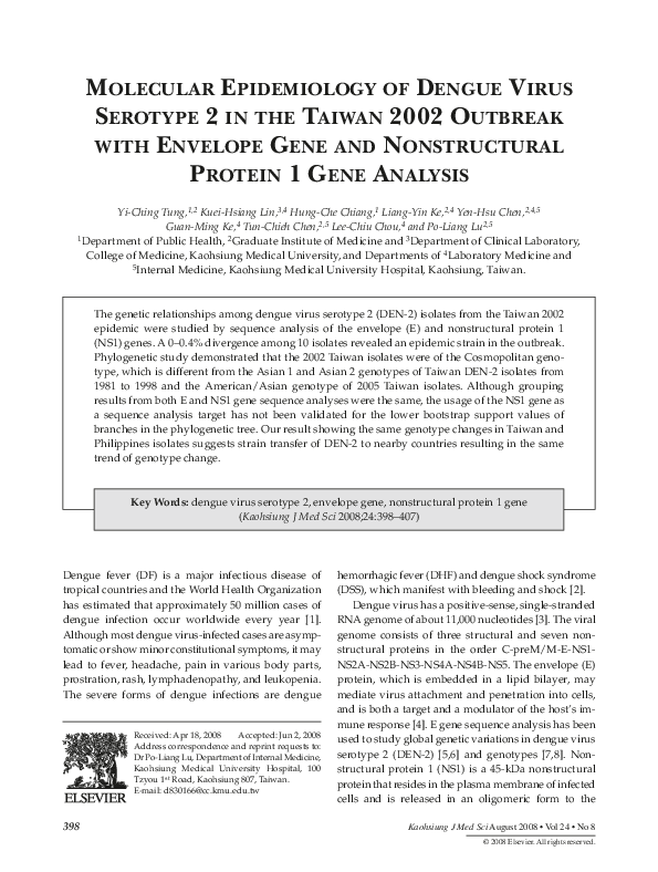 (PDF) Molecular Epidemiology of Dengue Virus Serotype 2 in the Taiwan ...