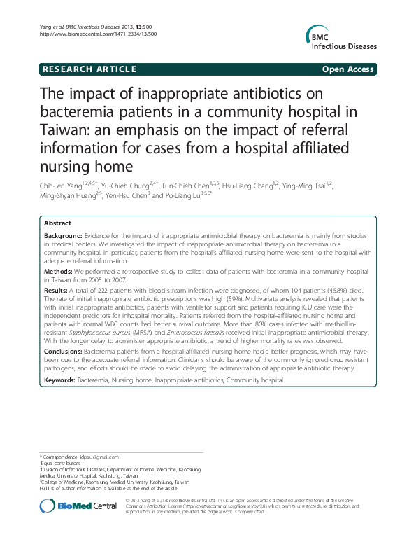 (PDF) The impact of inappropriate antibiotics on bacteremia patients in ...