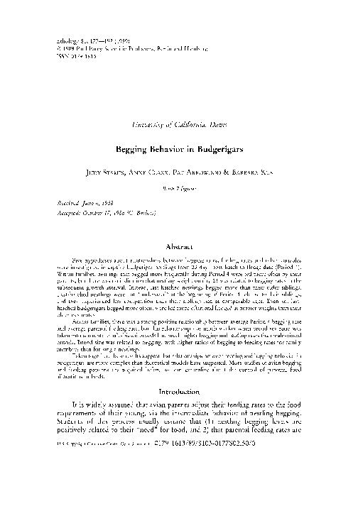 (PDF) Begging Behavior in Budgerigars