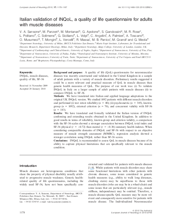 (PDF) Italian validation of INQoL, a quality of life questionnaire for ...