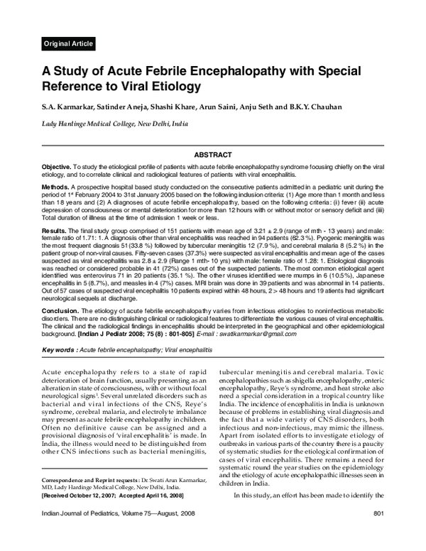 (PDF) A study of acute febrile encephalopathy with special reference to ...