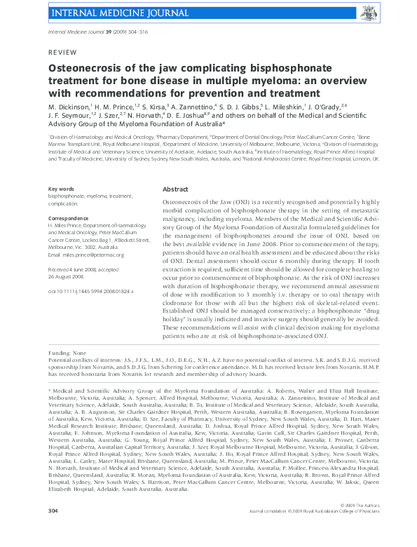 (PDF) Osteonecrosis of the jaw complicating bisphosphonate treatment ...