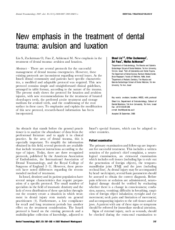 (PDF) New emphasis in the treatment of dental trauma avulsion and