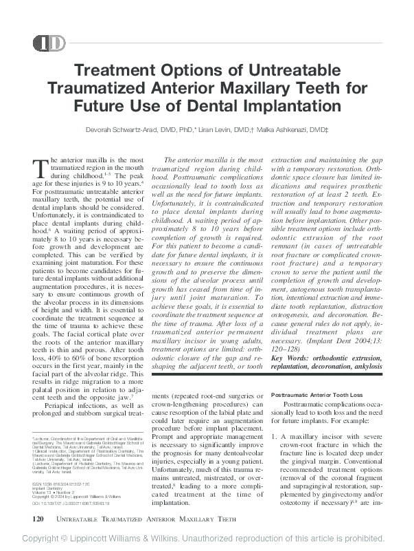 (PDF) Treatment Options of Untreatable Traumatized Anterior Maxillary ...