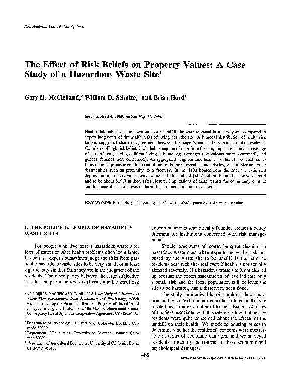 (PDF) The Effect of Risk Beliefs on Property Values: A Case Study of a ...