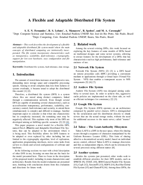 (PDF) A Flexible and Adaptable Distributed File System