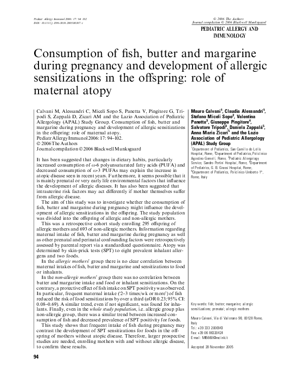 (PDF) Consumption of fish, butter and margarine during pregnancy and