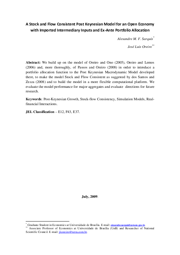 (PDF) A Stock and FlowConsistent Post Keynesian Model for an Open ...