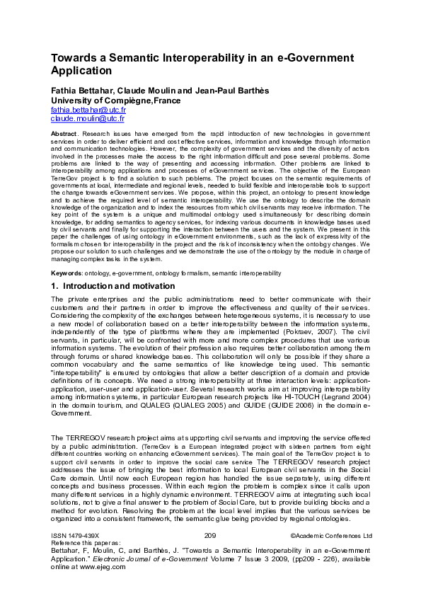 (PDF) Towards a Semantic Interoperability in an E-government Application