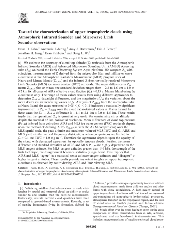 (PDF) Toward the characterization of upper tropospheric clouds using ...