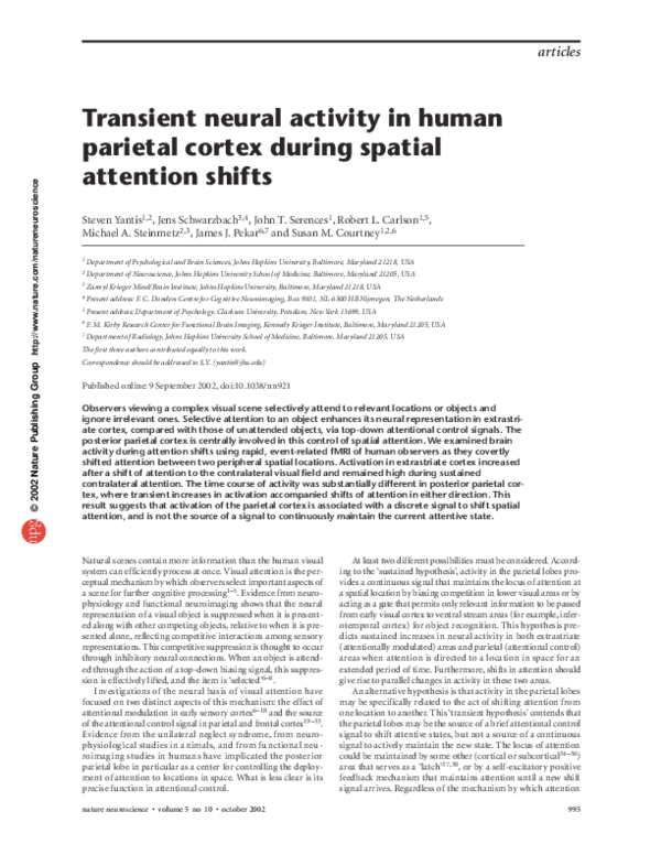 (PDF) Transient neural activity in human parietal cortex during spatial ...