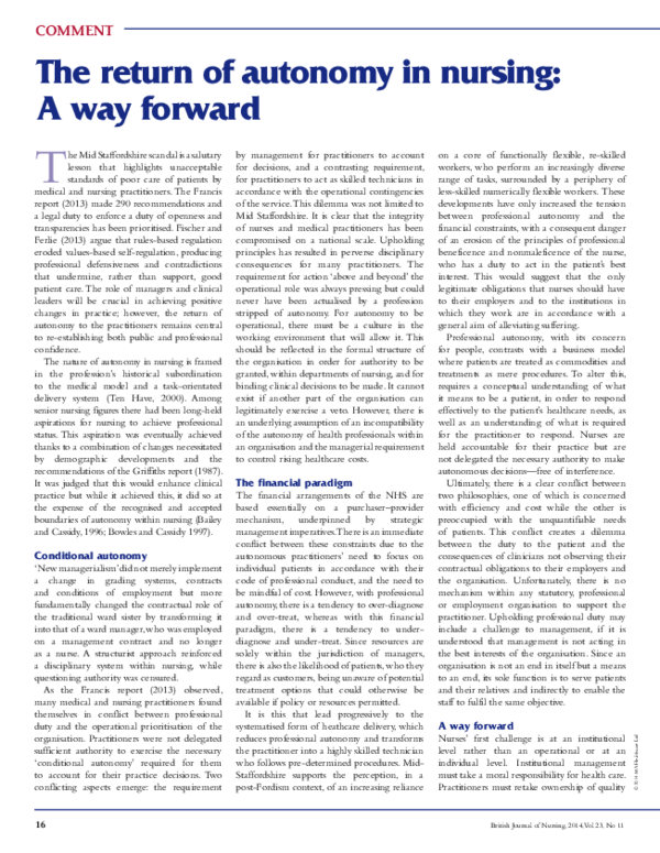 (PDF) The return of autonomy in nursing: a way forward