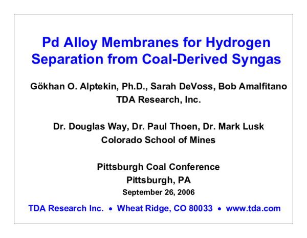 (PDF) Pd Alloy Membranes for Hydrogen Separation from Coal-Derived Syngas