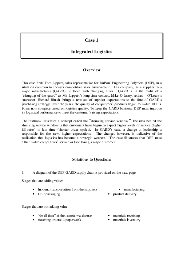 Case 1 integrated logistics for depgard analysis essay 06 picture