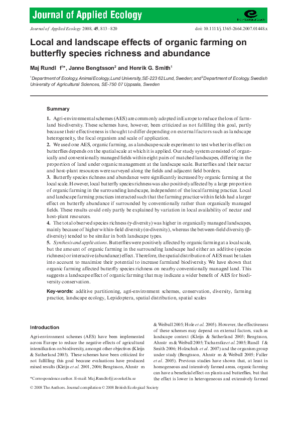 (PDF) Local and landscape effects of organic farming on butterfly ...