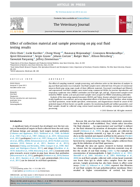 (PDF) Effect of collection material and sample processing on pig oral ...