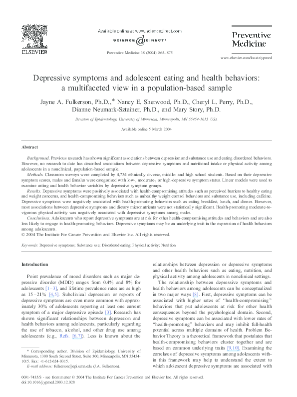 (PDF) Depressive symptoms and adolescent eating and health behaviors: a ...