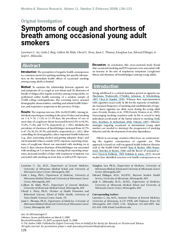 (PDF) Symptoms of cough and shortness of breath among occasional young