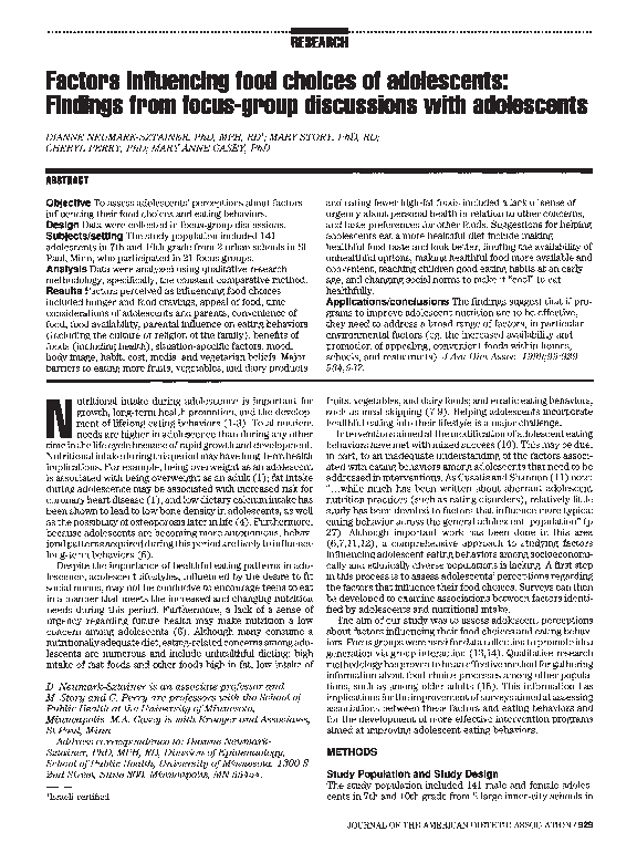 (PDF) Factors Influencing Food Choices of Adolescents