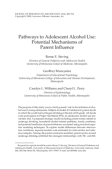 (PDF) Pathways to Adolescent Alcohol Use: Potential Mechanisms of ...