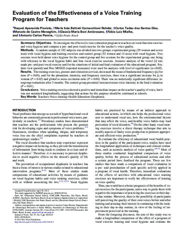 (PDF) Evaluation of the Effectiveness of a Voice Training Program for ...
